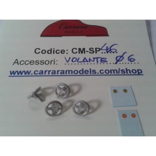 CM-SP46 set 4 pz volante auto diametro 6 mm con decals abarth e ferrari in metallo bianco - scala 1:43